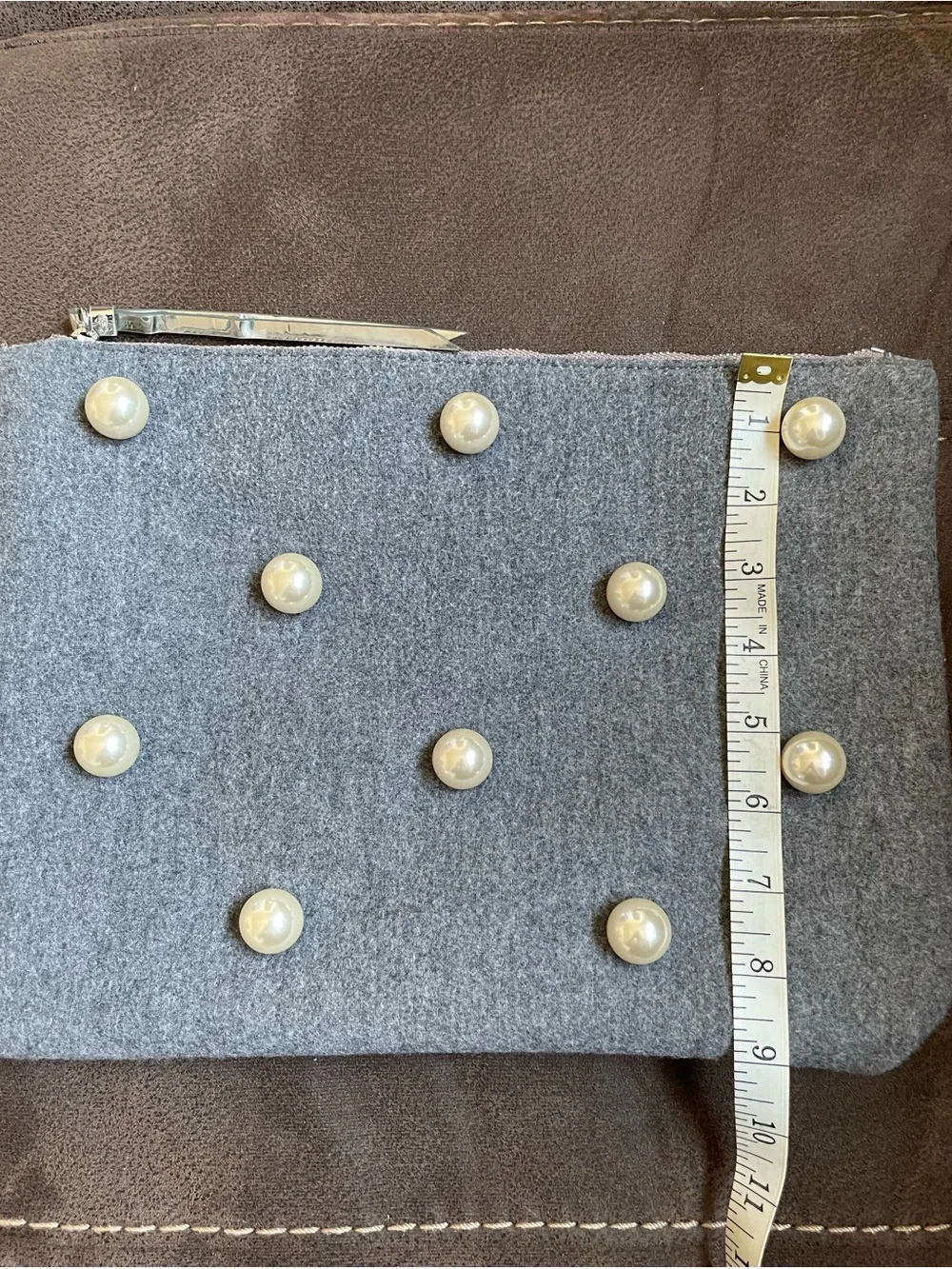 Banana Republic Gray Felt Pearl Wristlet Clutch Pouch